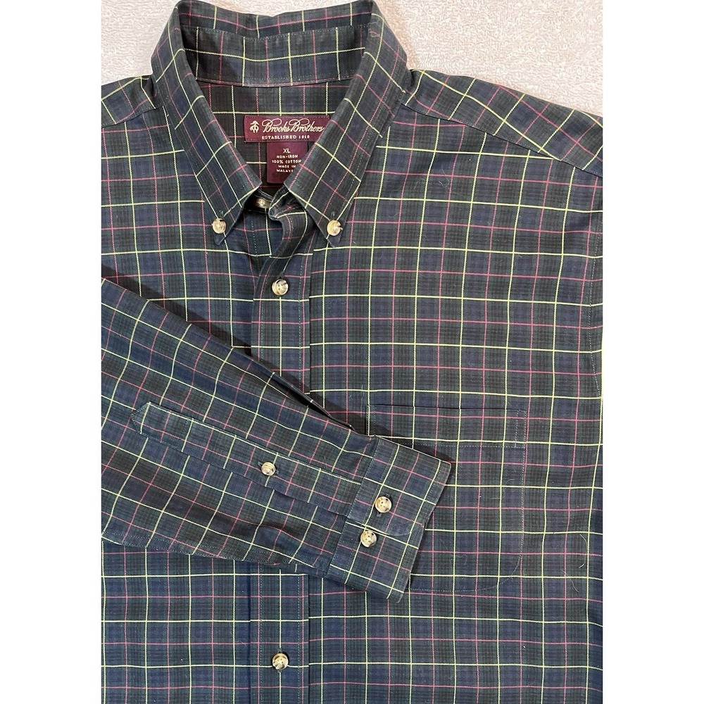 Brooks Brothers Slim Fit Men's XL Tartan Plaid Long Sleeve Oxford 100% Cotton